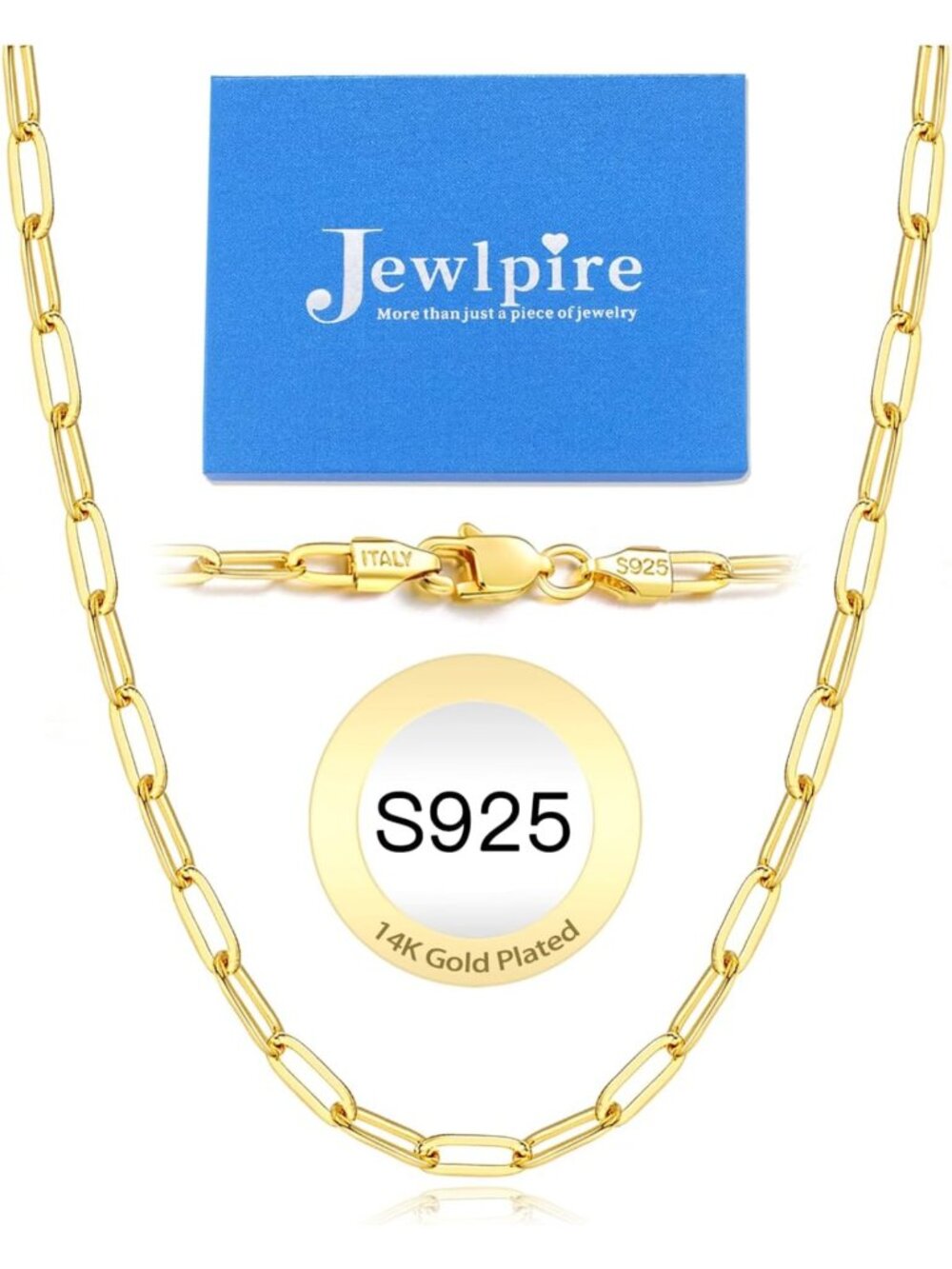 14K Gold Plated Sterling Silver Paperclip Chain Necklace for Women, 16-26 Inch